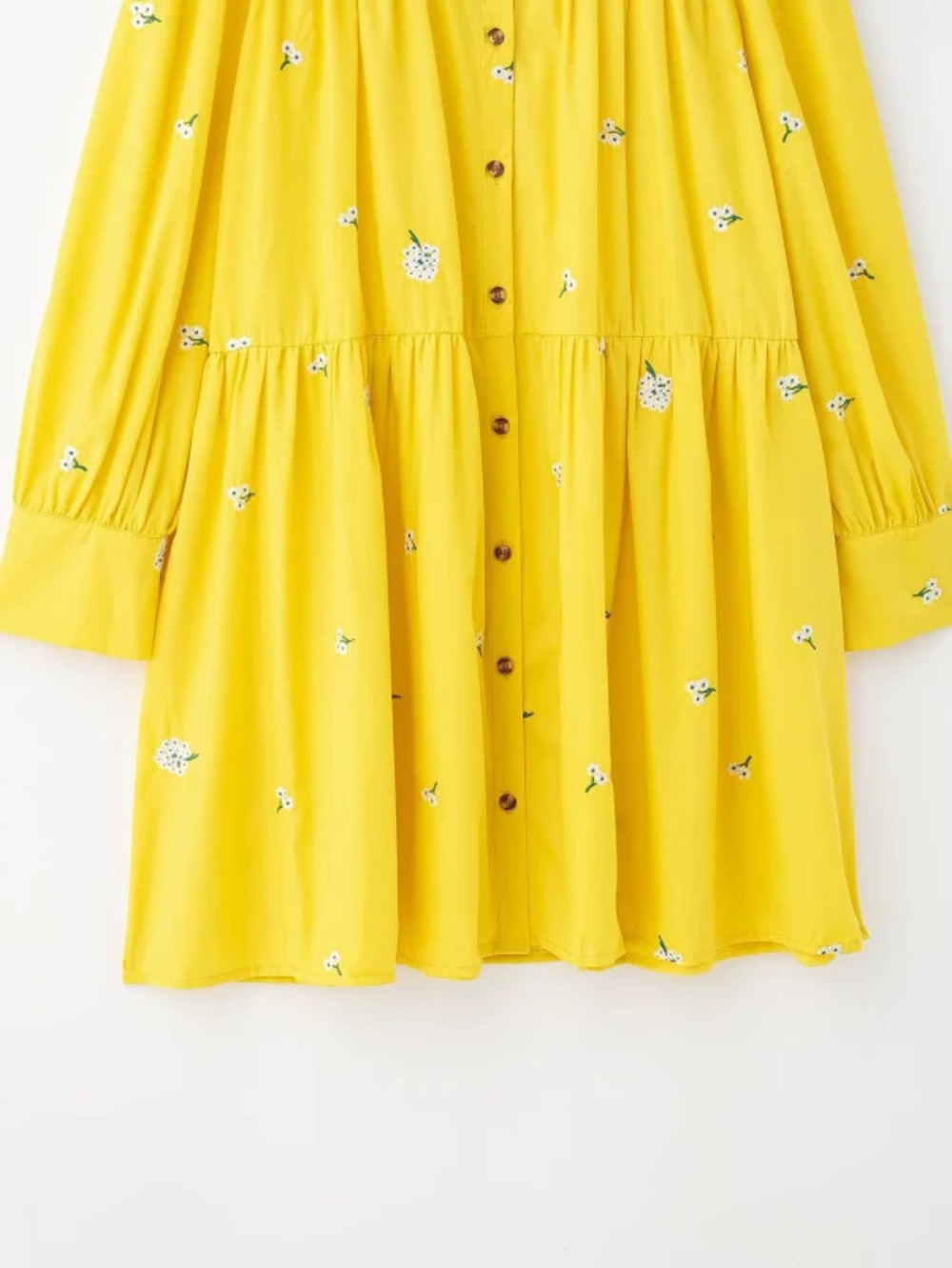 ZARA Yellow Long Sleeve Embroidered Shirt Dress
